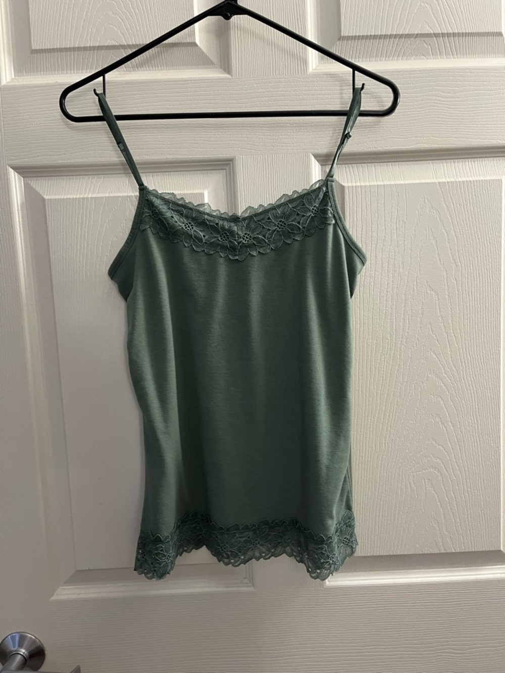 Lace-Trim Satin Cami Tank Top - Green